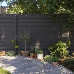 Panneau droit de clôture Ozora en bois anthracite ép.35 mm L. 180 x H.180 cm