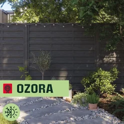 Panneau droit de clôture Ozora en bois anthracite ép.35 mm L. 180 x H.180 cm