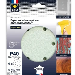 Papier abrasif corindon ø150 mm grain 80 anti-encrassement, lot de 5