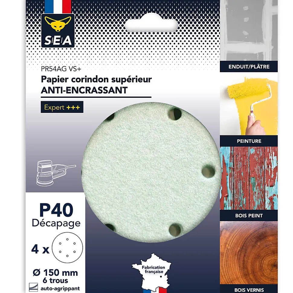 Papier abrasif corindon ø150 mm grain 80 anti-encrassement, lot de 5