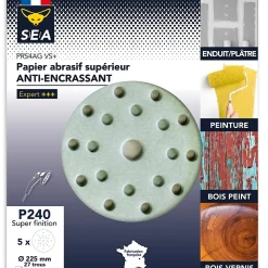 Papier abrasif corindon ø225 mm grain 240 anti-encrassement, lot de 5