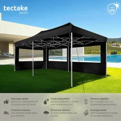 Pavillon de jardin 6 x 3 m avec cadre en aluminium étanche noir