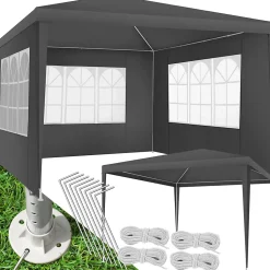 Pavillon imperméable 3x3m avec 3 parois latérales amovibles gris