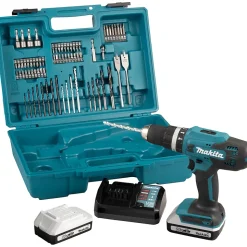 Perceuse à percussion 18V Li-Ion -2x 2.0 Ah- avec kit 74 accessoires - MAKITA HP488DAEX1