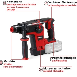 Perforateur SDS Plus sans fil sans batterie 18 V 2,6 J - Einhell TP-HD 18/26 Li BL - Solo