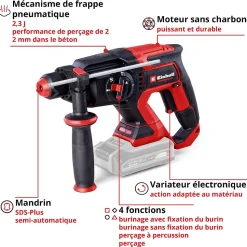 Perforateur SDS sans fil -énergie de frappe 2,3j - tension 18V - Einhell TP-HD 18/22 D Li BL Solo ( sans batterie)