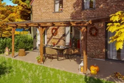 Pergola adossée SKAN HOLZ RIMINI 648x250cm, douglas, traitement coloré noyer