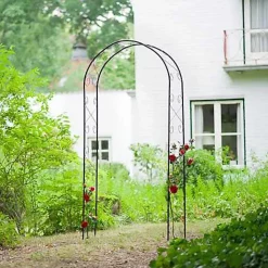 Pergola arche décor volutes en acier galvanisé