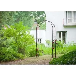 Pergola arche décor volutes en acier galvanisé