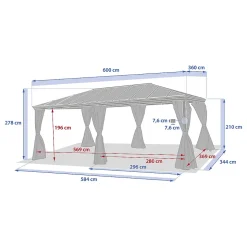 Pergola autoportante Belize graphite 3,6 x 6m en aluminium et polycarbonate - Hespéride