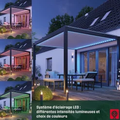 Pergola bioclimatique autoportante motorisée aluminium Breva coloris gris Klikstrom 3 x 4 m
