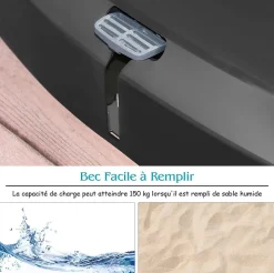 Pied de Parasol Lourd, Remplir d'eau et de Sable 150KG, sur roulettes avec Pédale , 5 Conteneurs Remplissables