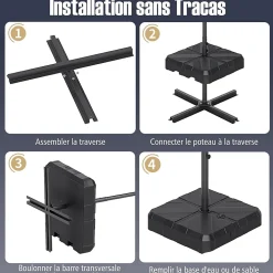 Pied de Parasol Lourd,Dalle Parasol Déporté à Poids avec Support en Croix,Support Parasol Remplie d'eau 45KG/Sable 60KG,38/48mm