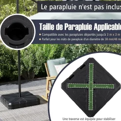 Pied de Parasol Lourd,Dalle Parasol Déporté à Poids avec Support en Croix,Support Parasol Remplie d'eau 45KG/Sable 60KG,38/48mm