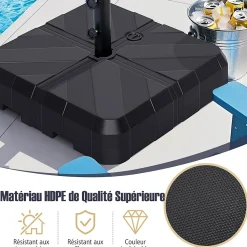 Pied de Parasol Lourd,Dalle Parasol Déporté à Poids avec Support en Croix,Support Parasol Remplie d'eau 45KG/Sable 60KG,38/48mm