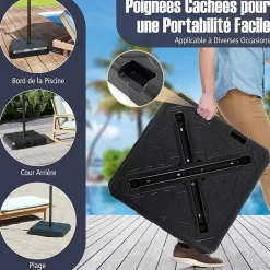 Pied de Parasol Lourd,Dalle Parasol Déporté à Poids avec Support en Croix,Support Parasol Remplie d'eau 45KG/Sable 60KG,38/48mm