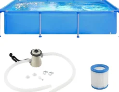 Piscine Tubulaire Rectangulaire,2,6X 1,8 x 0,66M Familiale Grande Capacité 2612L avec Pompe de Filtration,3 Couches