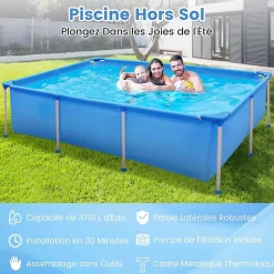 Piscine Tubulaire Rectangulaire,2,6X 1,8 x 0,66M Familiale Grande Capacité 2612L avec Pompe de Filtration,3 Couches