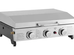 Plancha à gaz avec 3 bruleurs et couvercle en métal "Fasto" 7,5 kw Gris