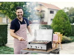 Plancha à gaz avec 3 bruleurs et couvercle en métal "Fasto" 7,5 kw Gris