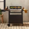 Plancha au gaz 3 brûleurs sur chariot - Porthos - 7.55kW. plancha à gaz avec desserte . cuisine extérieure. plaque émaillée. inox.
