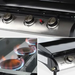 Plancha au gaz 4 brûleurs sur chariot - Porthos - 10kW. plancha à gaz avec desserte et ustensiles