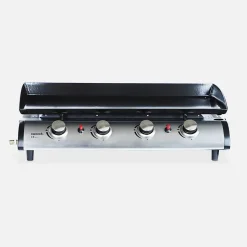 Plancha au gaz 4 brûleurs sur chariot - Porthos - 10kW. plancha à gaz avec desserte et ustensiles