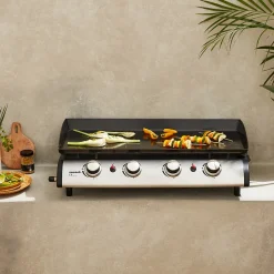 Plancha au gaz 4 feux - Porthos 4 brûleurs - 10 kW. barbecue. cuisine extérieure. grande plaque émaillée. inox