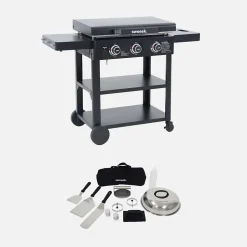 Plancha gaz 3 brûleurs acier inoxydable 12kW avec chariot et ustensiles - Raoul