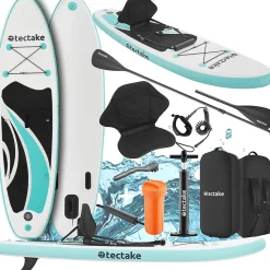 Planche de stand-up paddle 2 en 1 gonflable kit complet avec sac à dos blanc/turquoise