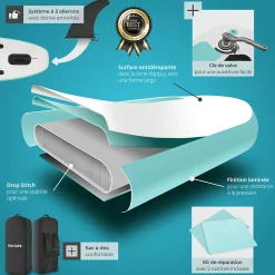 Planche de stand-up paddle 2 en 1 gonflable kit complet avec sac à dos blanc/turquoise