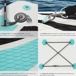 Planche de stand-up paddle 2 en 1 gonflable kit complet avec sac à dos blanc/turquoise