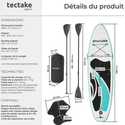 Planche de stand-up paddle 2 en 1 gonflable kit complet avec sac à dos blanc/turquoise