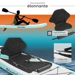 Planche de stand-up paddle 2 en 1 gonflable kit complet avec sac à dos blanc/turquoise