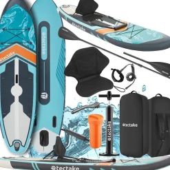 Planche de stand-up paddle 2 en 1 gonflable kit complet avec sac à dos turquoise/orange