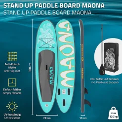 Planche stand up ECD Germany 308 x 78 x 10 cm turquoise PVC gonflable jusqu'à 120kg avec accessoires