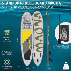 Planche stand up ECD Germany 308 x 78 x 10 cm gris PVC gonflable jusqu'à 120 kg avec accessoires