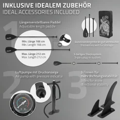 Planche stand up ECD Germany 308 x 78 x 10 cm gris PVC gonflable jusqu'à 120 kg avec accessoires