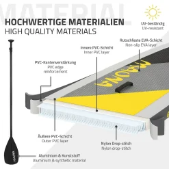 Planche stand up ECD Germany 308 x 78 x 10 cm gris PVC gonflable jusqu'à 120 kg avec accessoires