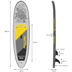 Planche stand up ECD Germany 308 x 78 x 10 cm gris PVC gonflable jusqu'à 120 kg avec accessoires