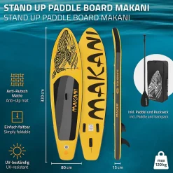 Planche stand up ECD Germany 320 x 80 x 15 cm jaune PVC gonflable jusqu'à 120 kg avec accessoires