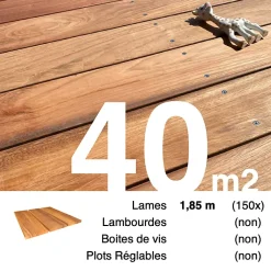 Planches de terrasse bois exotique JATOBA pour 40 m², Longueur 1,85 m.