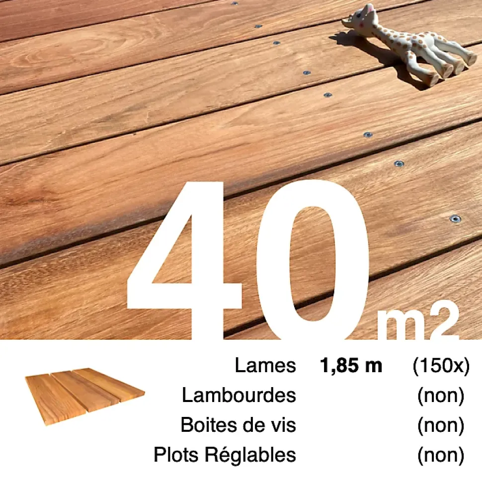 Planches de terrasse bois exotique JATOBA pour 40 m², Longueur 1,85 m.