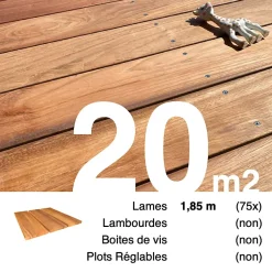 Planches de terrasse bois exotique JATOBA pour 20 m², Longueur 1,85 m.