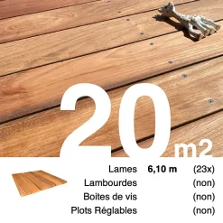 Planches de terrasse bois exotique JATOBA pour 20 m², Longueur 6,1 m.