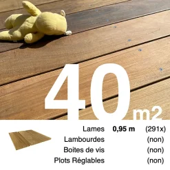 Planches de terrasse bois exotique IPE pour 40 m², Longueur 0,95 m.