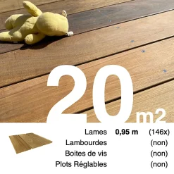 Planches de terrasse bois exotique IPE pour 20 m², Longueur 0,95 m.