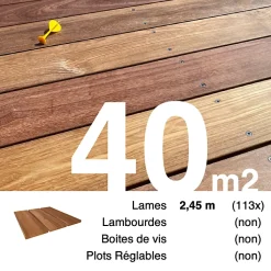 Planches de terrasse bois exotique CUMARU pour 40 m², Longueur 2,45 m.