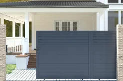 Portail coulissant 3m CARPATIA H.160cm alu gris + 2 poteaux 20x20cm H.190cm