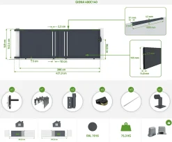 Portail coulissant 4m GIONA H.140cm alu gris + Portillon 1M CIMONE H.140cm alu